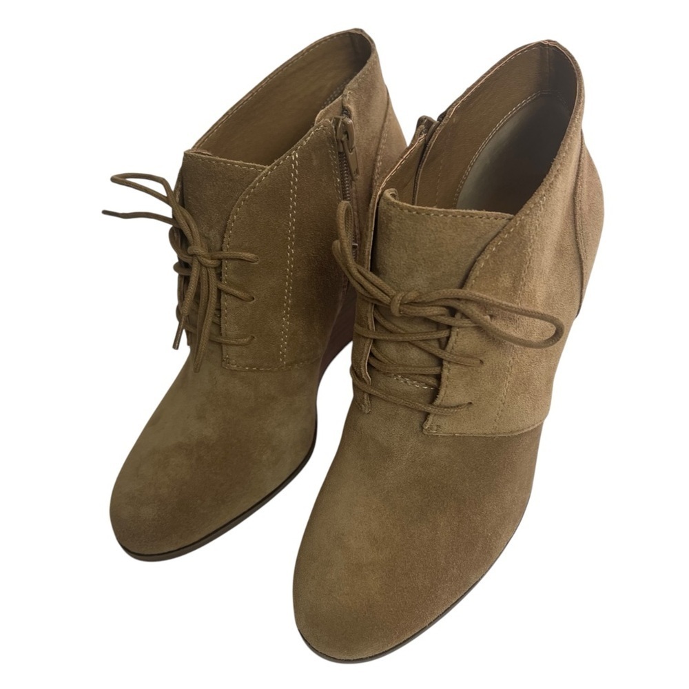 Lucky Brand Women’s Wedge Heel Boots Sz 8.5M Brown Lace Up Inside Zip 3.5” Wedge - Picture 4 of 16